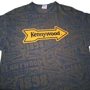 Kennywood Shirt Men Large All Over Print Army Green Amusement Park Pittsburgh PA